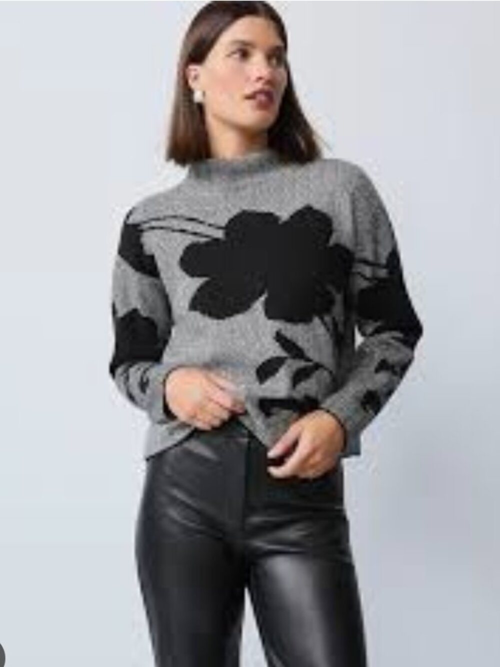 Ann Taylor Floral Herringbone Mock Neck Sweater